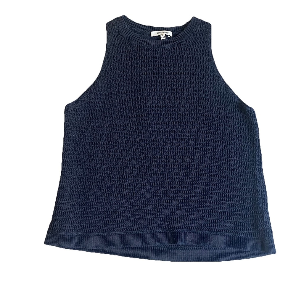 Madewell Camila Open Stitch Knit Sweater Tank Navy Medium High Neck Nautical